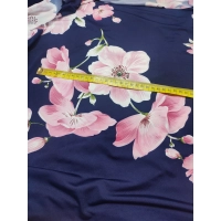 Granatowa elastyczna dzianina Jersey - różowe orchidee